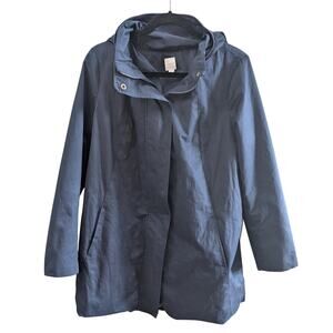 J.Jill Purejill Parka Jacket Large Blue Detachable Hood Cotton Blend Zip